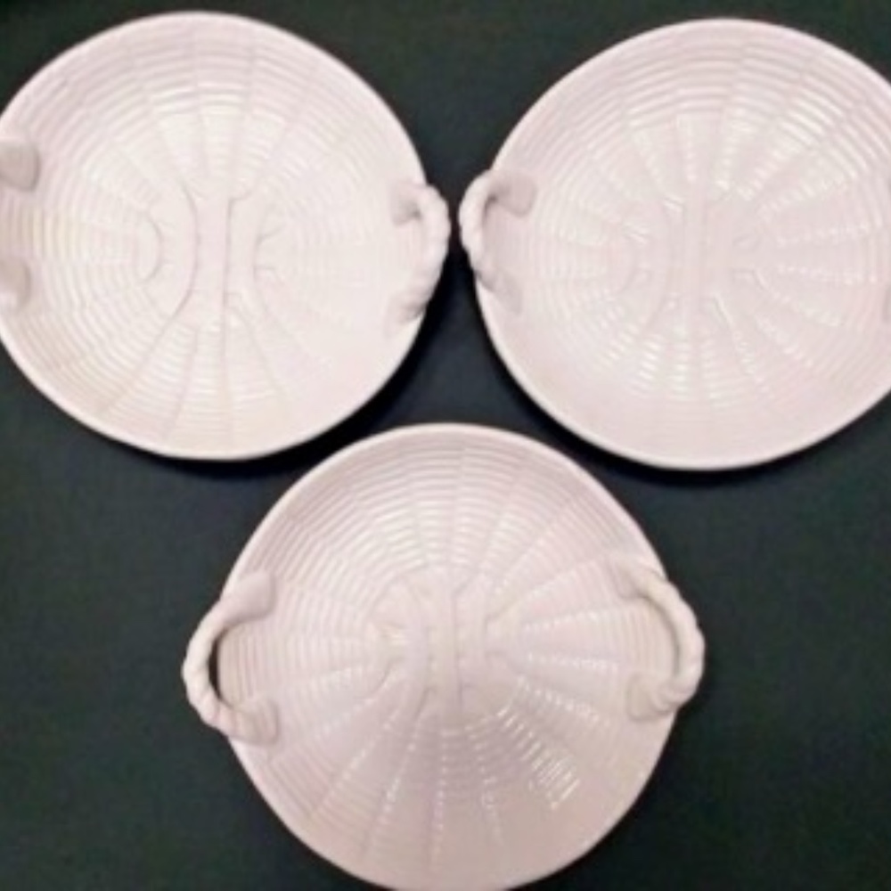 Basket Weave Bowls Plates Handles Vintage
